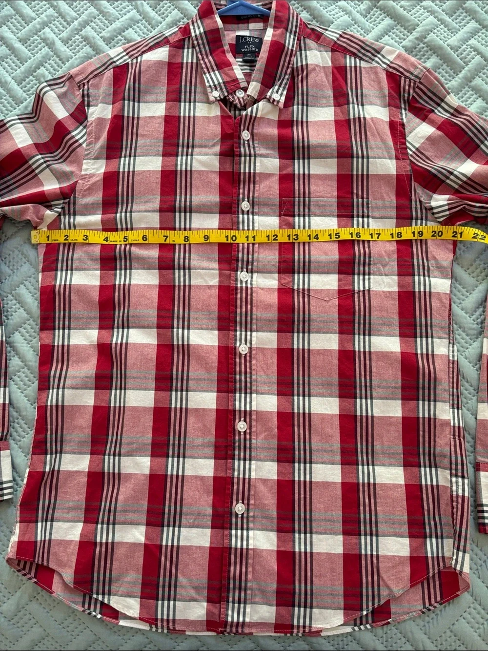 J. Crew Slim Untucked Flex Washed Red and White Plaid Button-Down Shirt